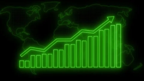 Neon Data Driven Business Growth Animation with Increasing Bar Chart Elements Stock Footage 337008287