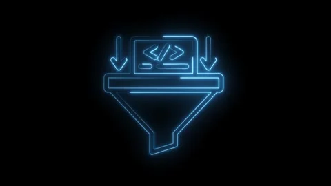Neon data filtering funnel with programming code for data analysis and soft.. Stock Footage 312309614