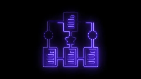 Neon data flowchart depicting process workflow with central star on black b.. Stock Footage 309909403