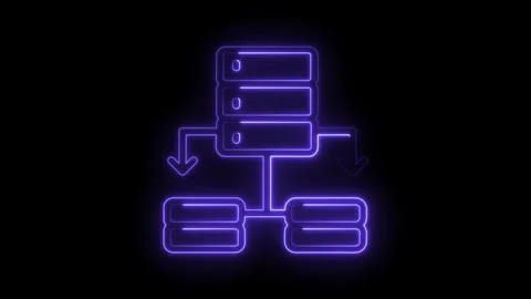 Neon data flowchart illustration depicting server database connections on a dark Stock Footage 322960471