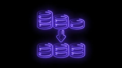 Neon data migration concept animation of databases moving downward for data Stock Footage 330782552