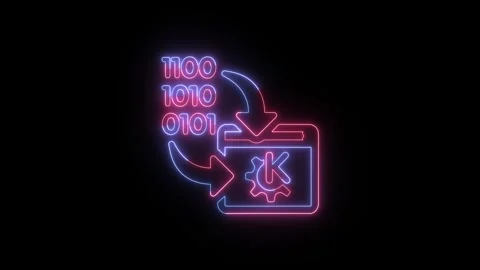 Neon data migration icon with binary code and settings gear Stock Footage 344629943