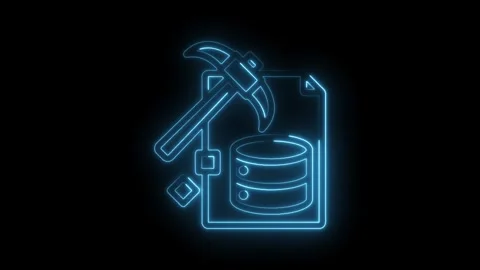 Neon data mining icon animation on black background illustrating information Stock Footage 330782706