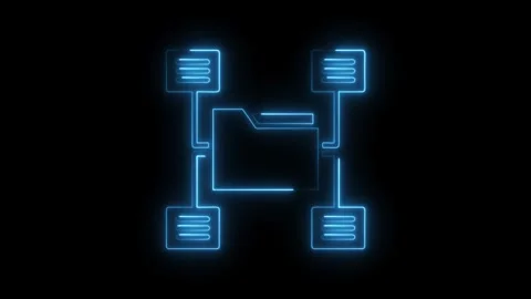 Neon data network connection with folder and documents on dark background Stock Footage 308286925