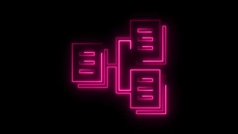 Neon data network connection with multiple documents visualization digital .. Stock Footage 308286236
