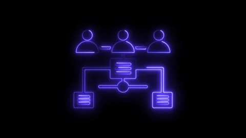 Neon data network illustration flowchart on dark background glowing connect.. Stock Footage 308286874