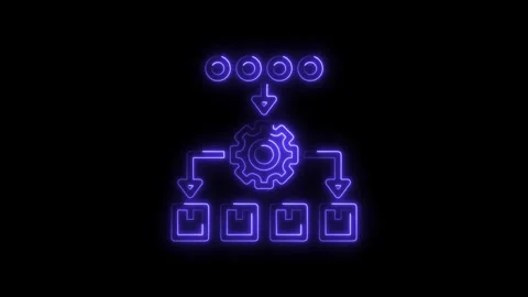 Neon data processing and distribution flowchart on black background data an.. Stock Footage 308461209