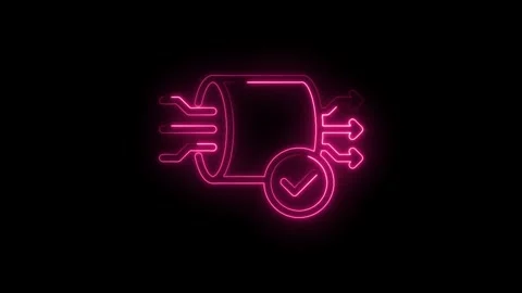 Neon data processing pipeline with validation checkmark glowing pink animat.. Stock Footage 346003090