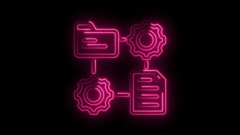 Neon data processing workflow automation pink glowing digital transformatio.. Video stock 346000912