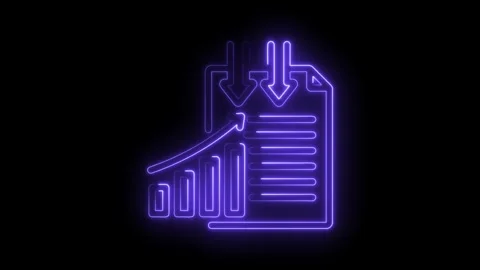 Neon data report icon revealing business analytics chart and downward arrow.. Stock Footage 346001308