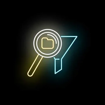 Neon data search and filtering concept icon Stock Illustration