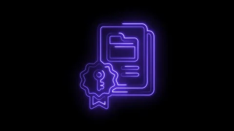 Neon data security and privacy document with key access icon animation Stock Footage 312308778