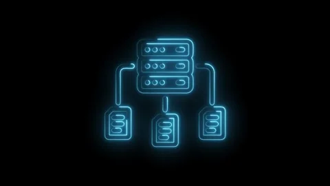 Neon data server connection to database files on black background motion gr.. Stock Footage 312307505