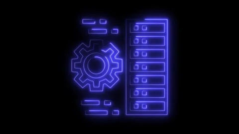 Neon data server with gear icon animation isolated on black background expl.. Stock Footage 309293224