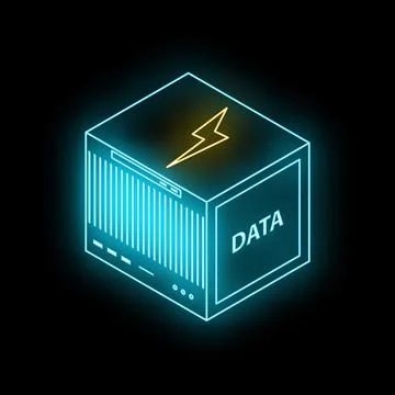 Neon data server providing fast data transfer with lightning bolt symbol Stock Illustration