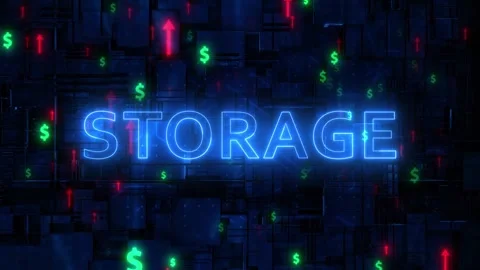 Neon Data Storage Concept with Digital Grid and Dollar Symbols Stock Footage 331294586