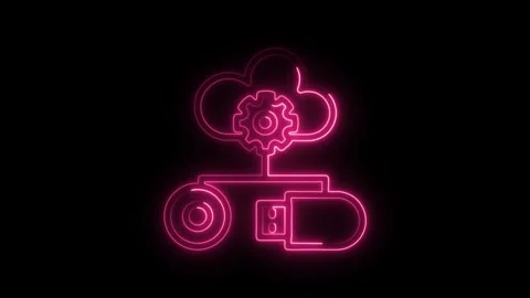 Neon data storage connection with cloud technology and secure drive on blac.. Stock Footage 314651061