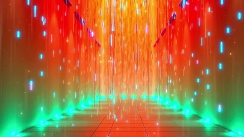 Neon Data Stream: Animated Descent of Vibrant Lights in a Futuristic Setting, P Stock Footage 317967606