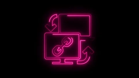 Neon data synchronization between computers animation on black background Video stock 308216819