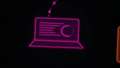Neon Data Synchronization Between Laptop Smartphone And Cloud Animation Stock Footage 340790374