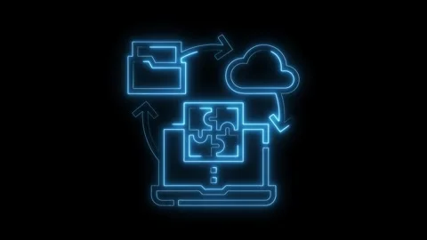 Neon data transfer animation illustrating cloud computing and data solution.. Stock Footage 312329143
