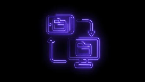 Neon data transfer animation mobile device to computer data backup Stock Footage 312309308