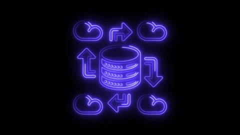 Neon data transfer illustration between cloud and database server concept Stock Footage 308903699
