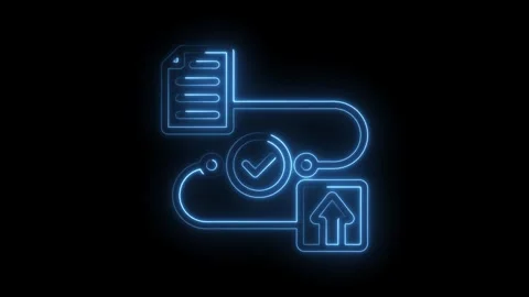 Neon data transfer workflow on black background animation business progress.. Video stock 346000118