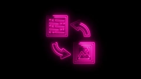 Neon data transformation icon loop futuristic data conversion image updating Stock Footage 308605955