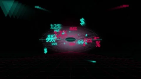Neon Data Tunnel with Floating Numbers and Grid Lines Motion Background Video stock 347317556