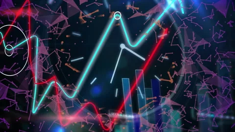Neon data visualization elements being animated in 3D HUD, with waveforms and Stock Footage 309035081