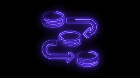 Neon database connection flow chart animation on a black background shows d.. Stock Footage 309910967