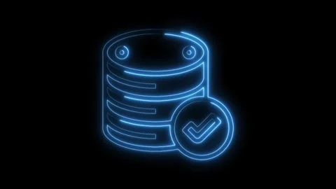 Neon database icon animation with checkmark symbol on a black background Stock Footage 322973679