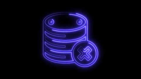 Neon database icon with delete symbol on a dark background animation Stock Footage 322973698