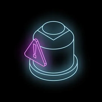 Neon database icon showing warning alert for system or network security issue 스톡 일러스트