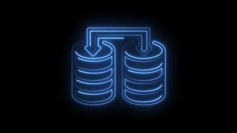 Neon database illustration showcasing data transfer on a black background for Stock Footage 322961501