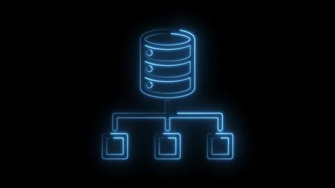 Neon database network connection animation data management system on black .. Stock Footage 346003726