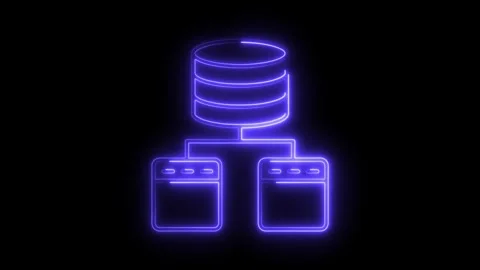 Neon database server connection with clients on black background concept an.. Stock Footage 308901065