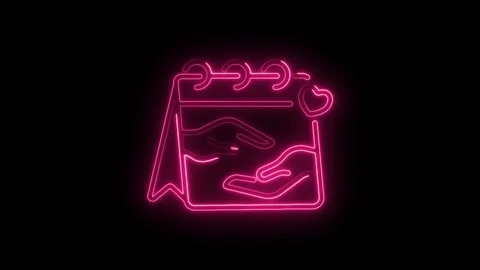 Neon date calendar with helping hands and heart icon for wedding or valenti.. Stock Footage 345991187