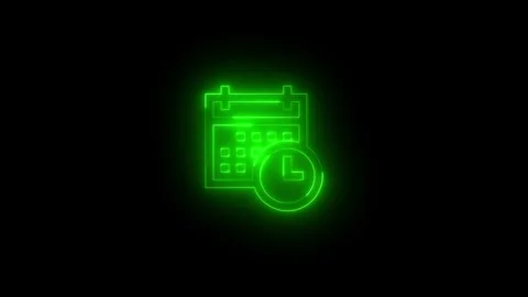 Neon date time icon glowing black background animation Stock Footage 289471474
