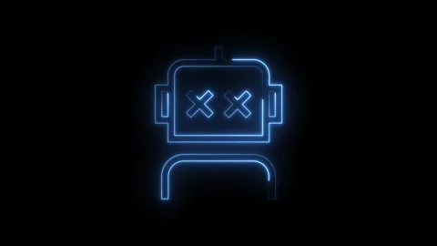 Neon dead robot icon animation on black background futuristic technology an.. Stock Footage 314545493