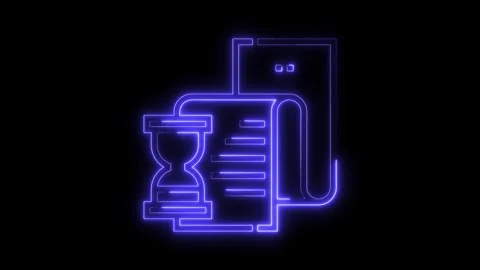 Neon deadline sand timer with document represents time management and proje.. Stock Footage 312329404