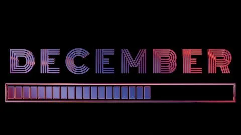 Neon December Text with Loading Bar on Black Background.. Stock Illustration