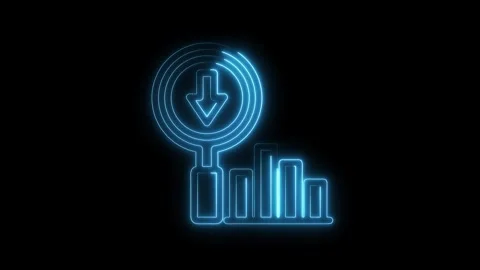 Neon decline chart under magnifying glass illustration for recession and be.. Stock Footage 312310362