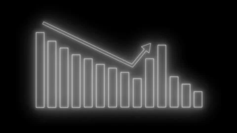 Neon declining bar chart with downward arrow animation Stock-Footage 335103328