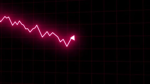 Neon Declining Line Graph with Downward Arrow Trend Animation Stock Footage 343694566