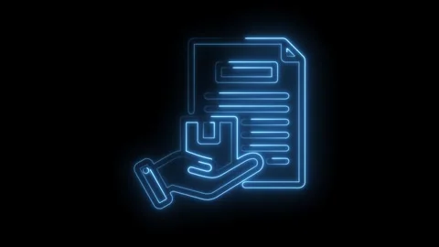 Neon delivery confirmation illustration hand holding package and document f.. Stock Footage 346002357