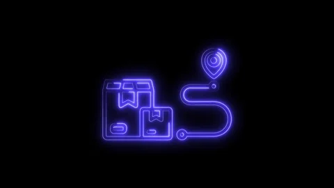 Neon delivery route visualization with parcels shipping icon animation on b.. Video stock 312448579