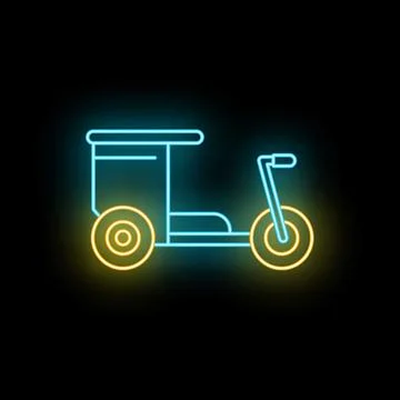 Neon delivery scooter transporting cargo icon on black Stock Illustration