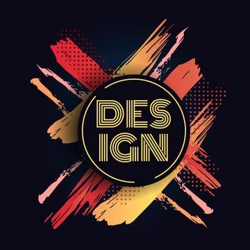 Neon design. Abstract paint Splashes, round frame for text. Emblem, logotype or Stock Illustration